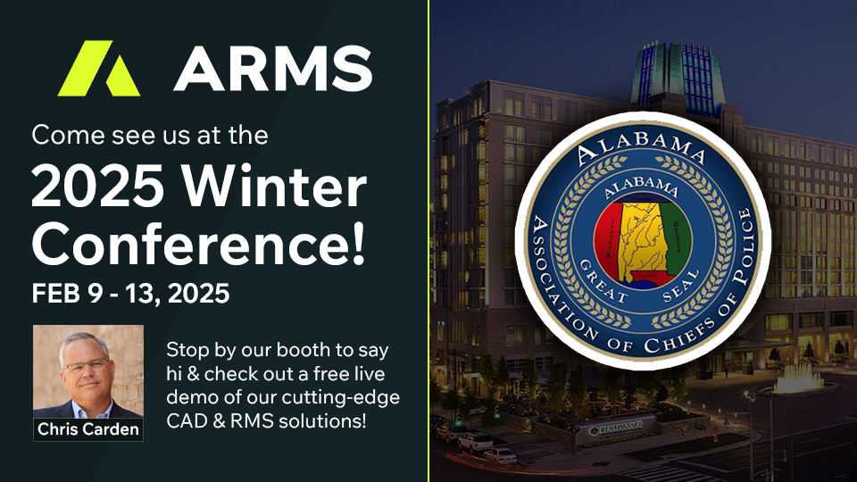 We’re excited to be heading to Montgomery for the Alabama Association of Chiefs of Police Winter Conference from February 9th–13th! If you're attending, be sure to stop by our booth to say hi and check out a free live demo of our cutting-edge CAD/RMS solutions.